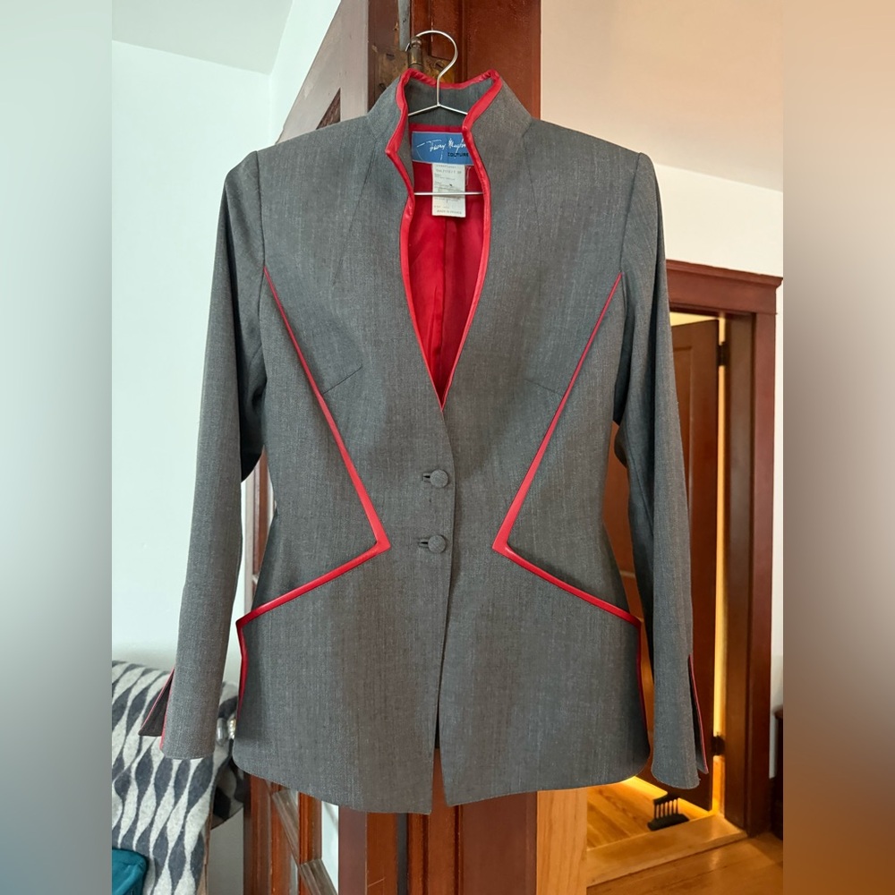 Thierry Mugler Gray Jacket with Red Trim